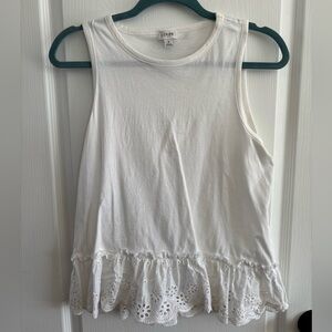 J. Crew Ivory Eyelet Trim Tank Top